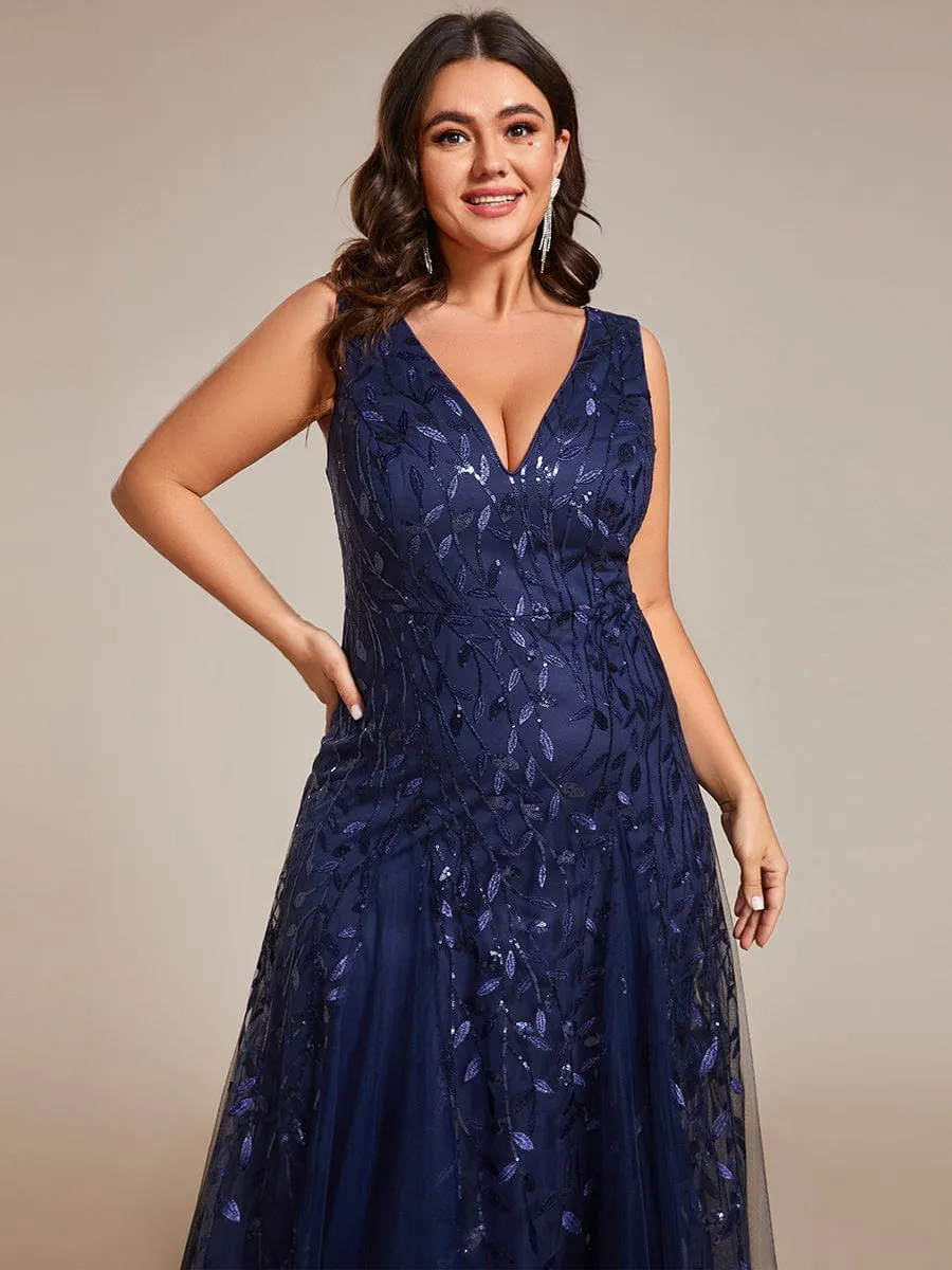 Robes de soirée trapèze pailletées sans manches à col en V