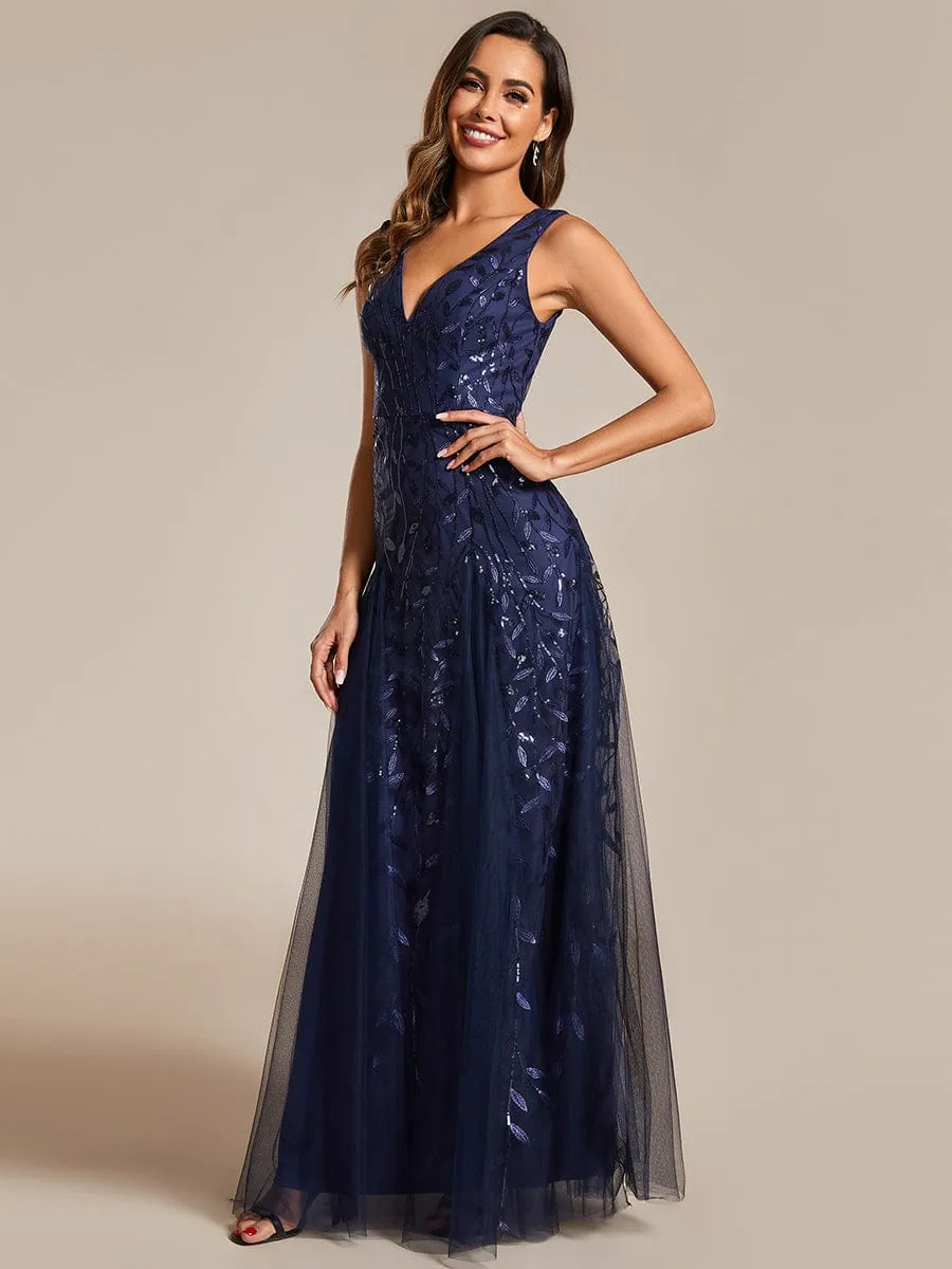 Robes de soirée trapèze pailletées sans manches à col en V