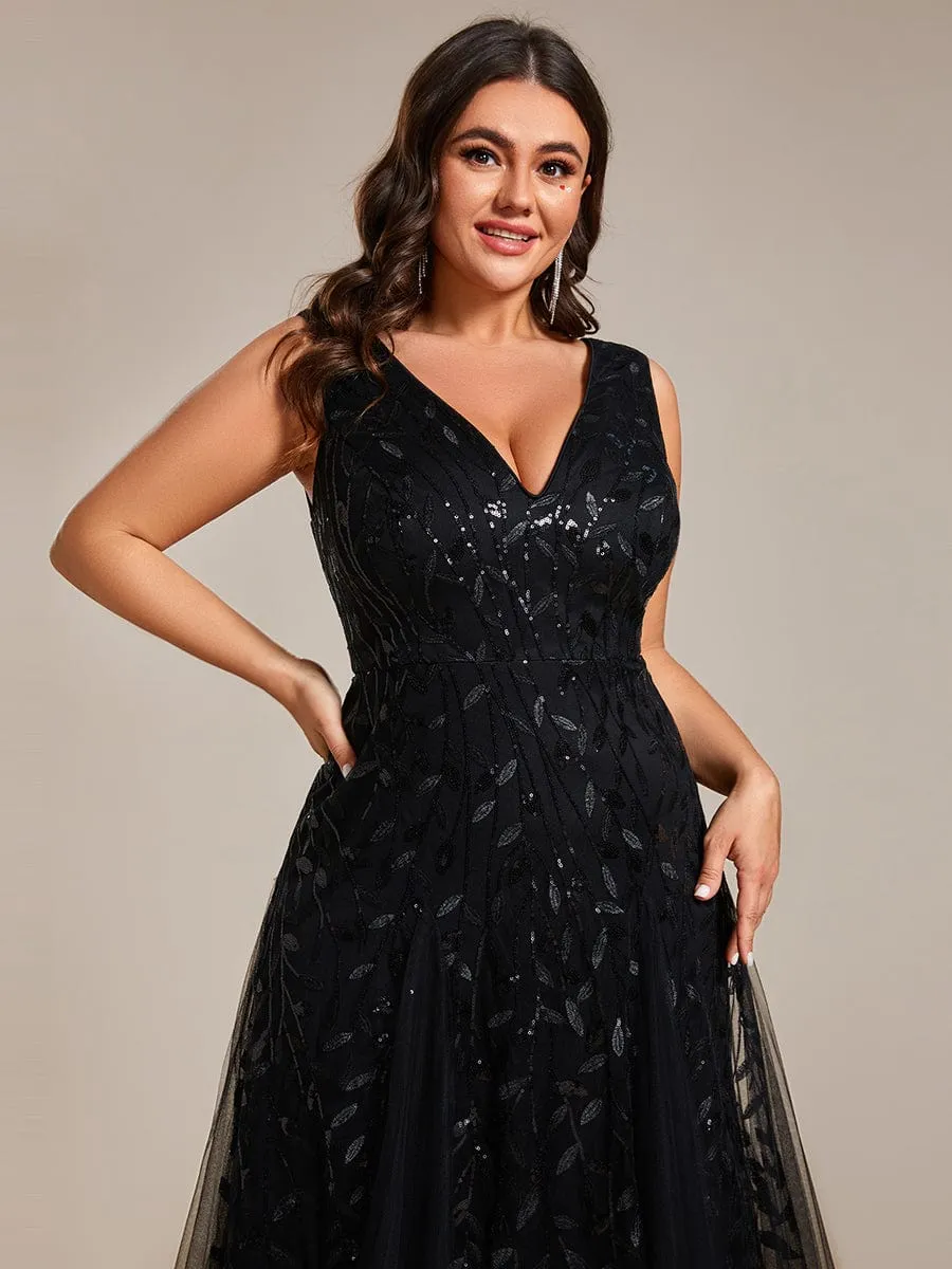 Robes de soirée trapèze pailletées sans manches à col en V