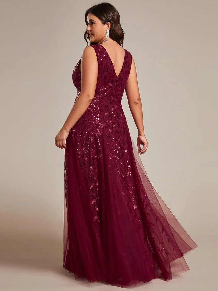 Robes de soirée trapèze pailletées sans manches à col en V