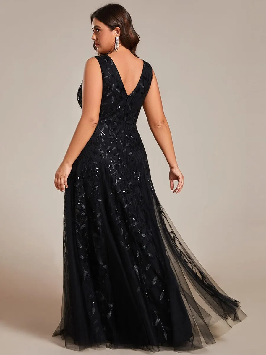Robes de soirée trapèze pailletées sans manches à col en V
