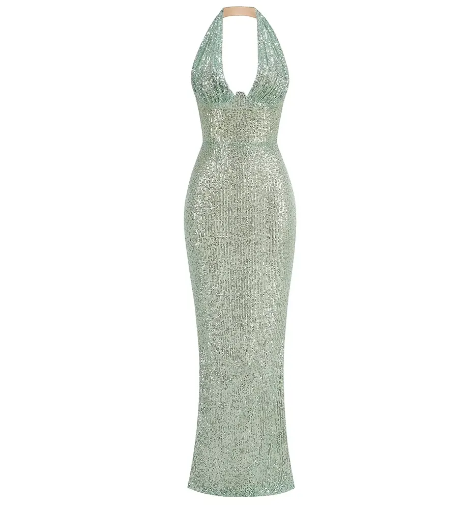 ROSE PLUNGE NECK SEQUIN GOWN
