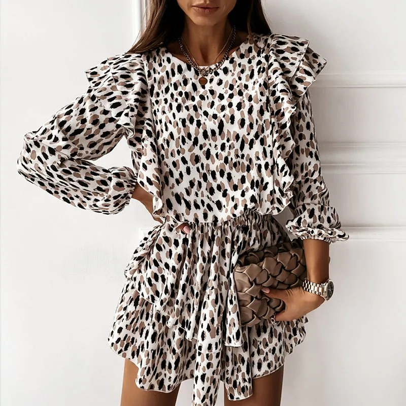 Ruffle Floral Leopard Print Dress