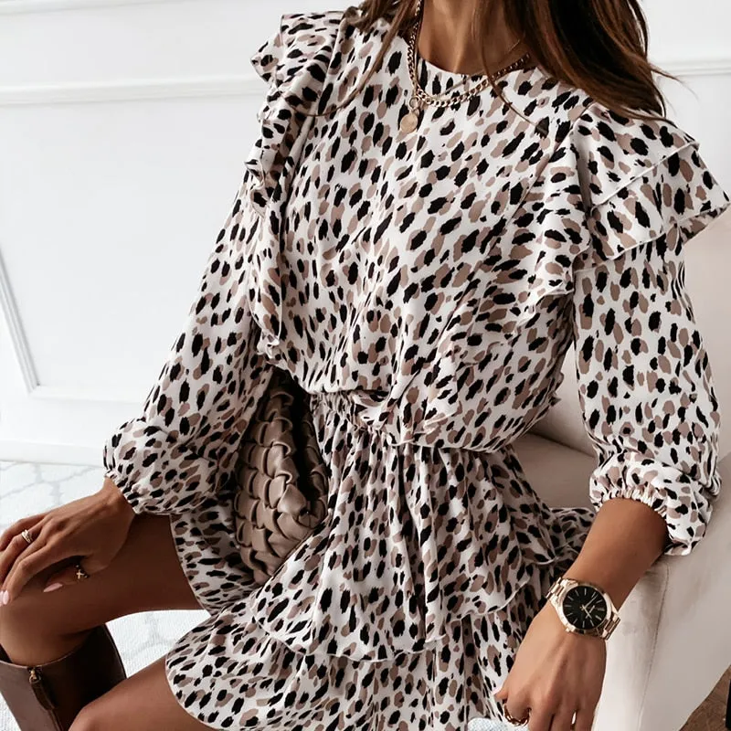 Ruffle Floral Leopard Print Dress