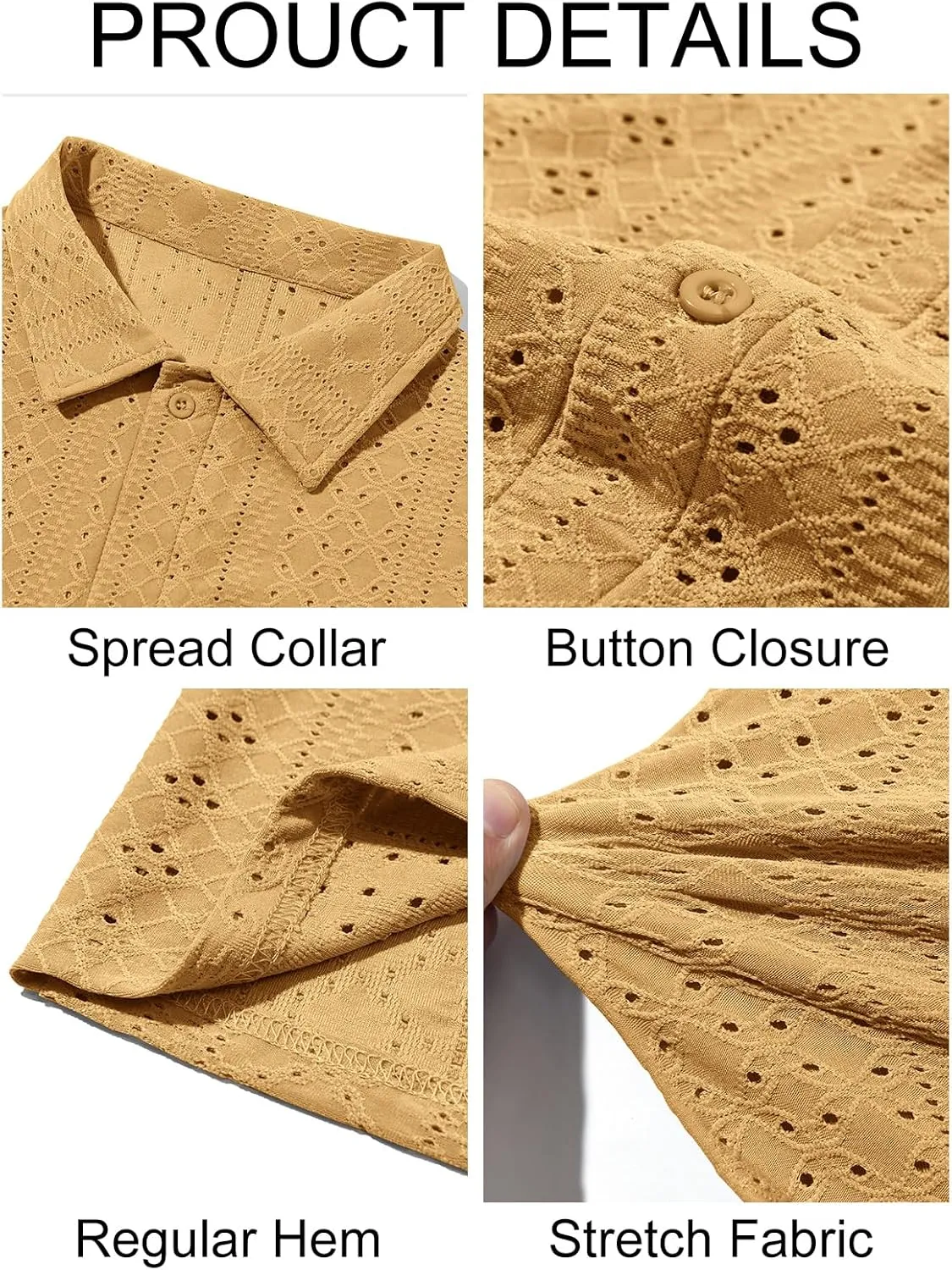 Runcati Mens Casual Button Down Shirt Short Sleeve Summer Beach Hollow Out Tropical Shirts