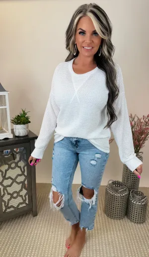 Waffle knit long sleeve white