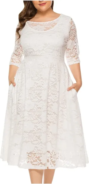 Wedding Guest Dresses for Women 2024 Summer Long Sleeve Crew Neck Midi Dress Plus Size Lace Evening Party Dress Wedding Guest Dresses for Women 2024 Summer Long Sleeve Crew Neck Midi Dress Plus Size Lace Evening Party Dress