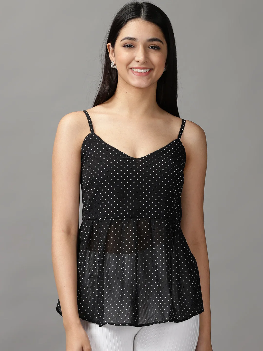 Women Black Embellished Georgette Peplum Top