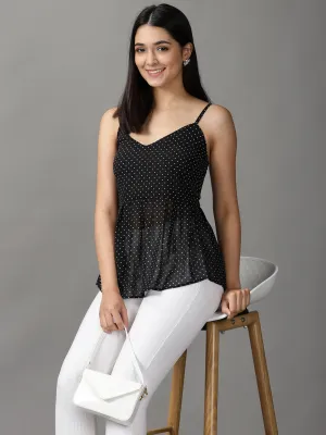 Women Black Embellished Georgette Peplum Top