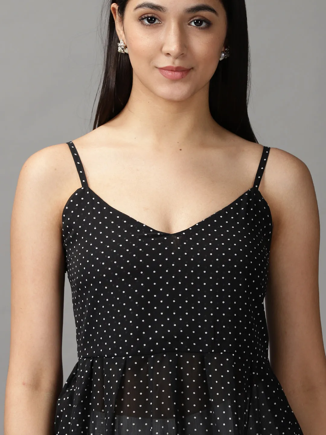 Women Black Embellished Georgette Peplum Top