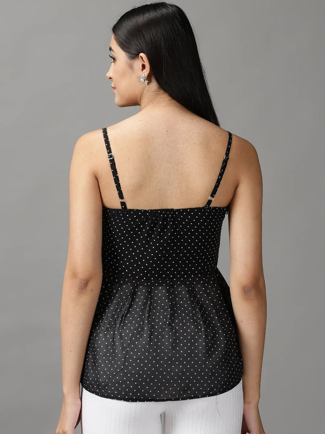 Women Black Embellished Georgette Peplum Top
