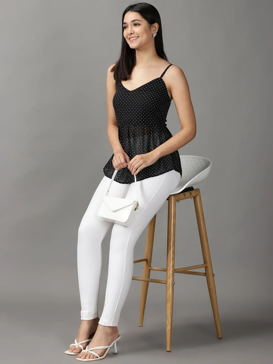 Women Black Embellished Georgette Peplum Top