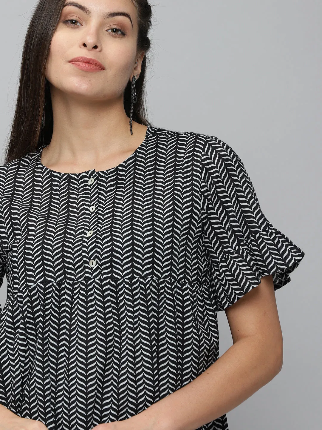 Women Black Floral Print Top