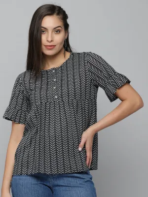 Women Black Floral Print Top