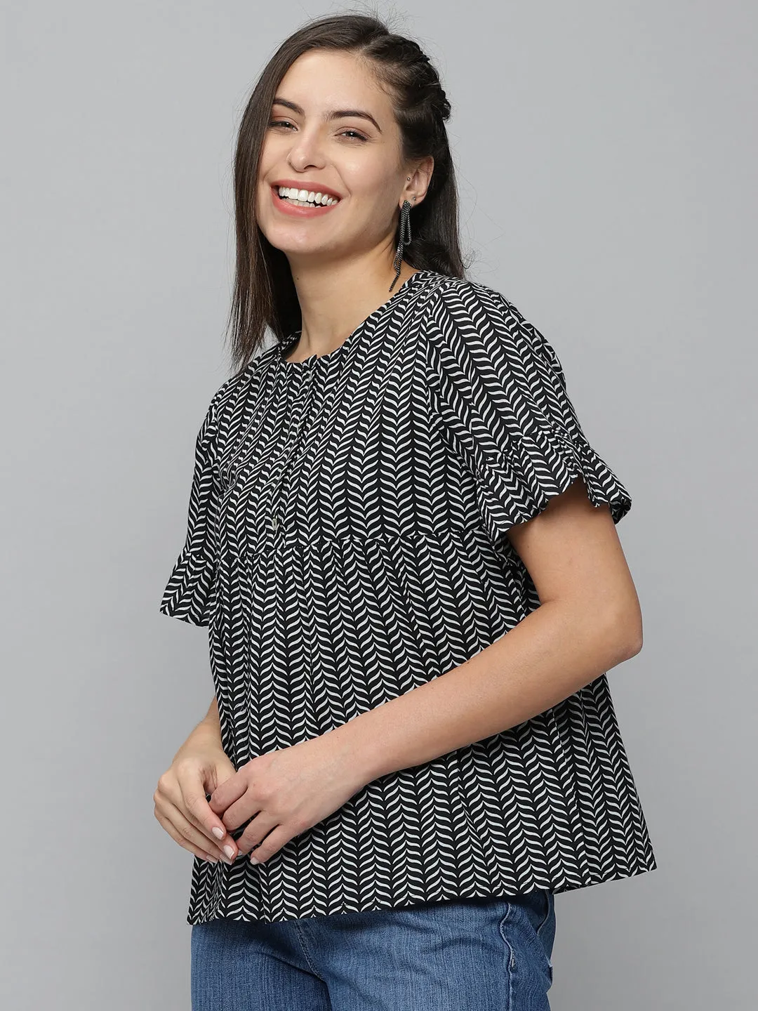 Women Black Floral Print Top