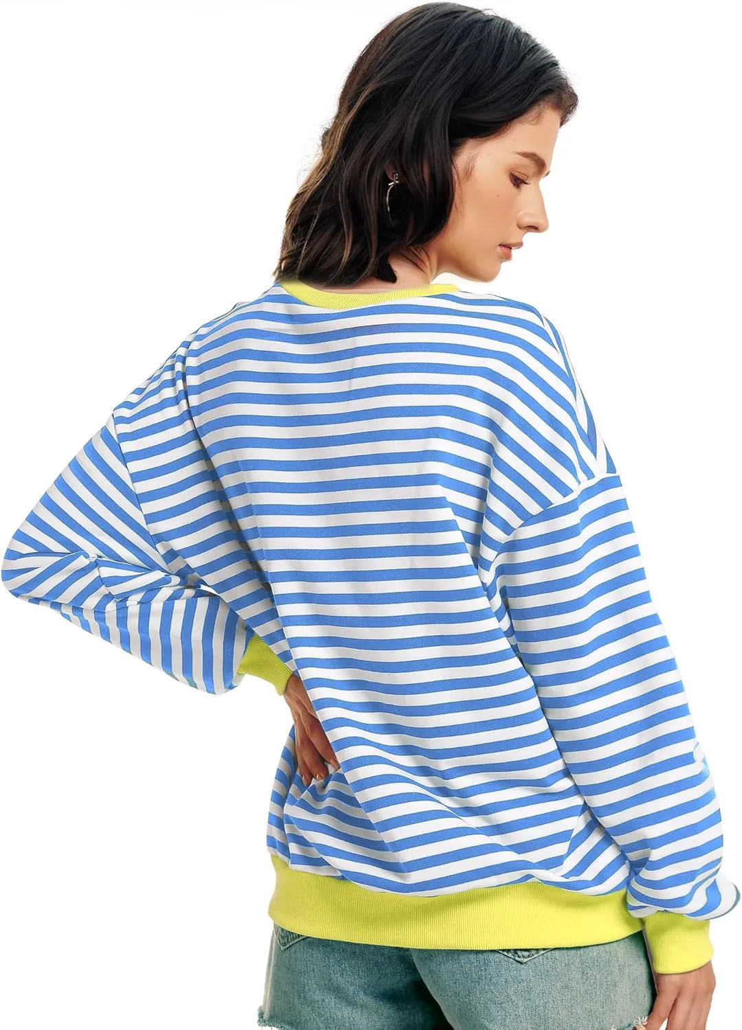 Women Oversized Striped Sweatshirt Long Sleeve Crewneck Shirt Fashion Fall 2025 Pullover Top Preppy Y2K Clothes