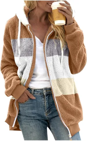 Womens 2023 Winter Fashion Plus Size Sharpa Jacket Fleece Warm Hoodie Outwear Plush Sweatshirt Thick Fuzzy Tops