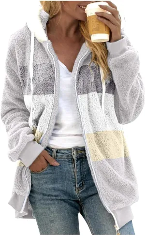 Womens 2023 Winter Fashion Plus Size Sharpa Jacket Fleece Warm Hoodie Outwear Plush Sweatshirt Thick Fuzzy Tops