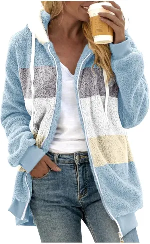 Womens 2023 Winter Fashion Plus Size Sharpa Jacket Fleece Warm Hoodie Outwear Plush Sweatshirt Thick Fuzzy Tops