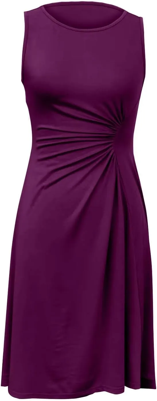 Women's 2025 Summer Sleeveless Ruched Waist Flowy A Line High Midi Dress Deep V Dress