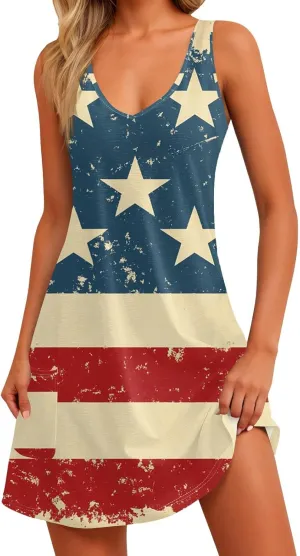Women's Casual Summer Dresses 4Th of July Sleeveless V-Neck Patriotic Tank Sundress with Pockets Dress, S-2XL Women's Casual Summer Dresses 4Th of July Sleeveless V-Neck Patriotic Tank Sundress with Pockets Dress, S-2XL