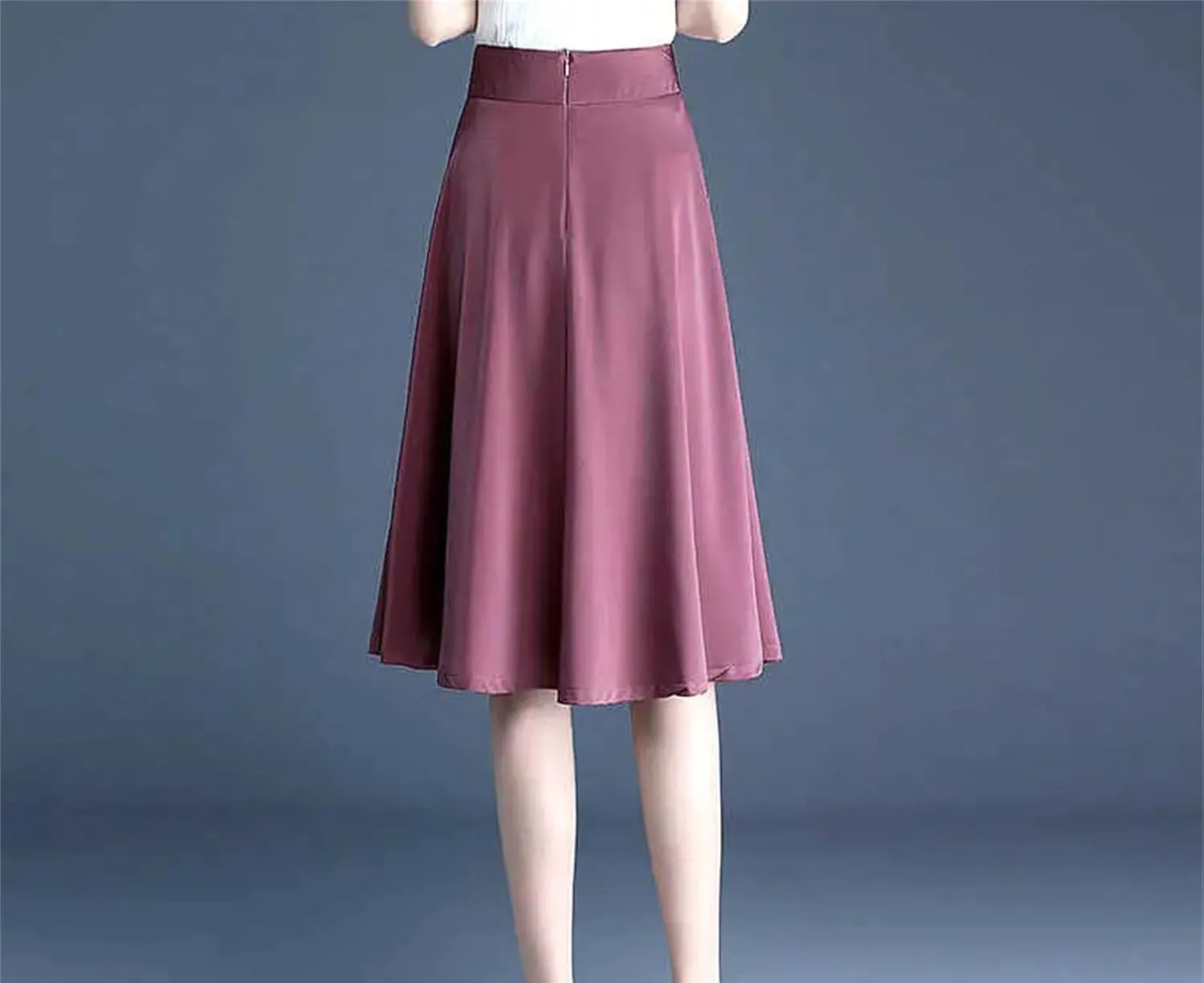 Women's Classic Pocket Pleated Skirt High Waist Slim Versatile A-Line Skirt Fashion Office Work Skirt