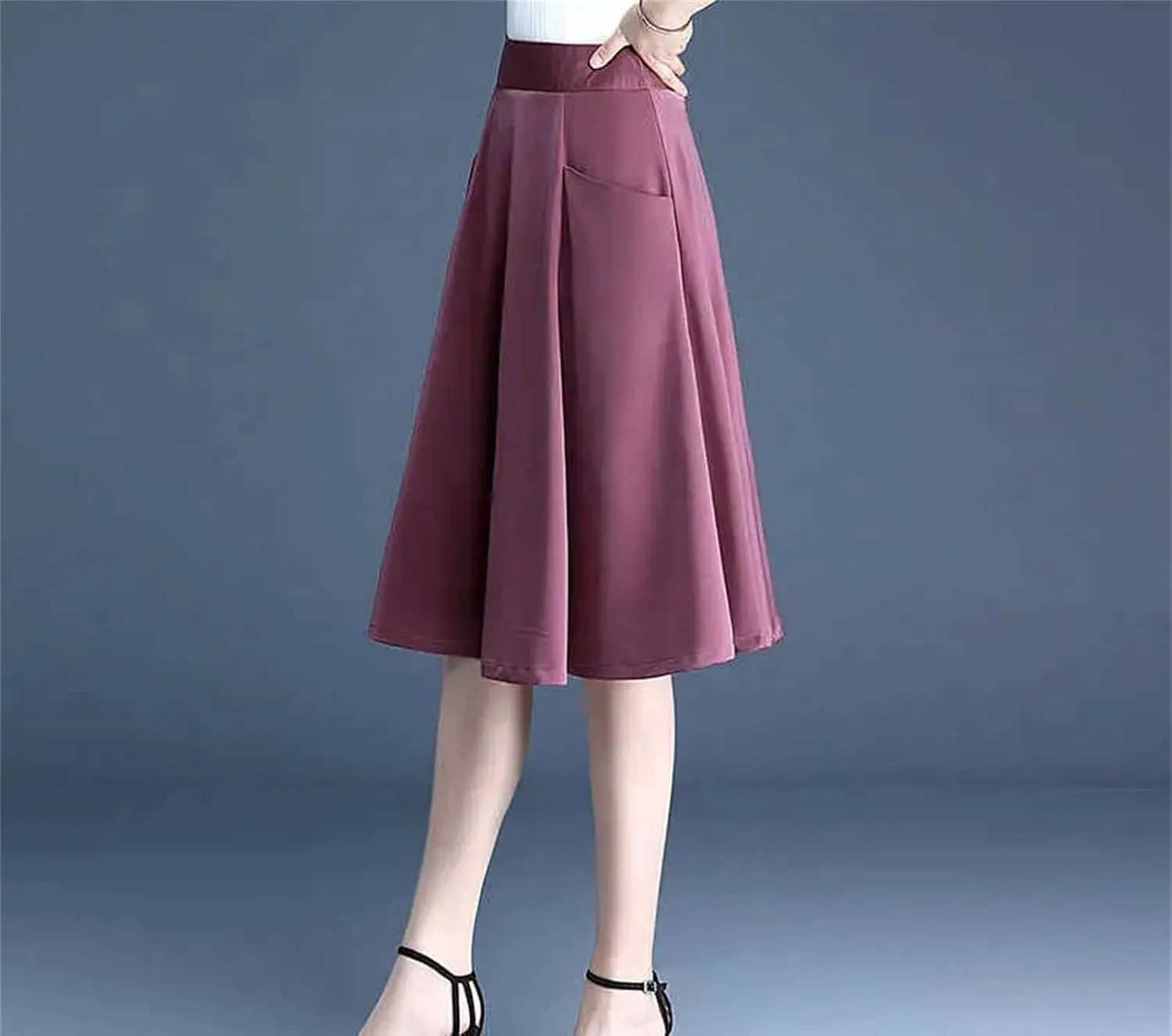 Women's Classic Pocket Pleated Skirt High Waist Slim Versatile A-Line Skirt Fashion Office Work Skirt