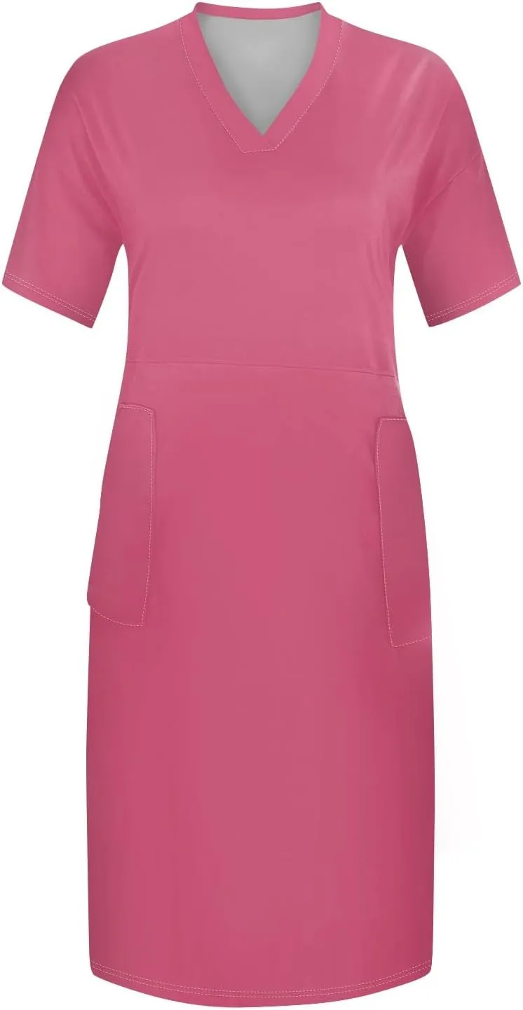 Women's Cruise Outfits 2025 Summer Casual Loose Trendy Short Sleeve V-Neck Solid Sun Beach Dress Plus Size, L-5XL