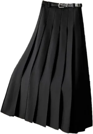 Women's High Waist A-Line Pleated Skirt - with Belt Midi Length Versatile for Office Casual Wear