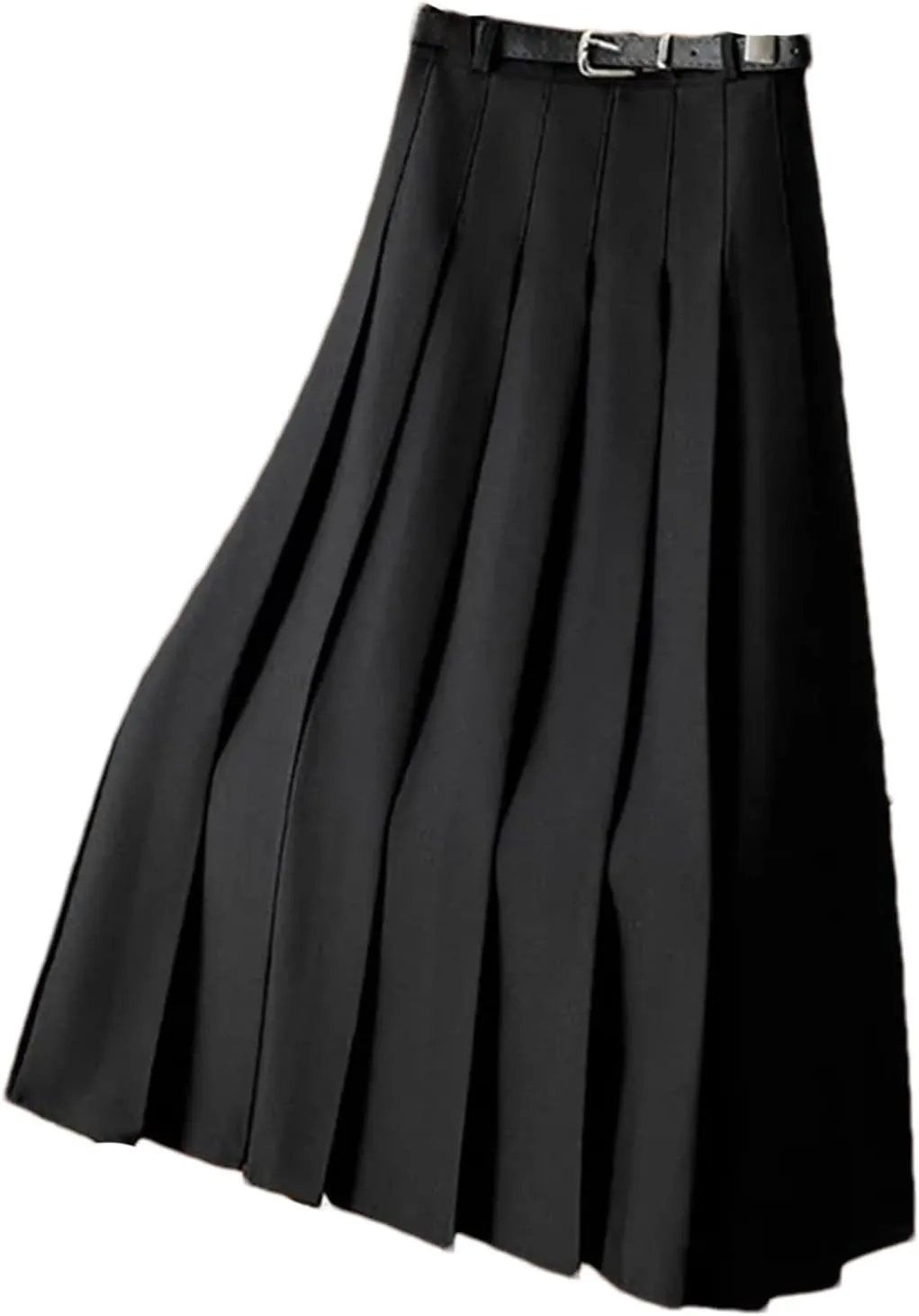 Women's High Waist A-Line Pleated Skirt - with Belt Midi Length Versatile for Office Casual Wear