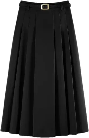 Women's High Waist Pleated Midi Skirt  Elegant A-Line Long Skirt for Women Versatile Daily Fashion Wear