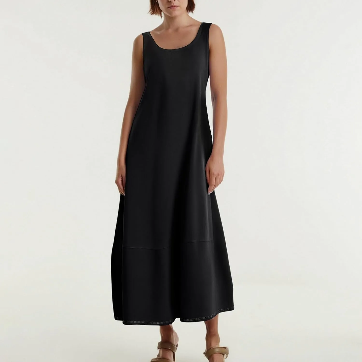 Women's Loose Casual Midi Cotton Dresses Sundress Sleeveless Beach Summer Trendy Tank Top Dress with Pockets