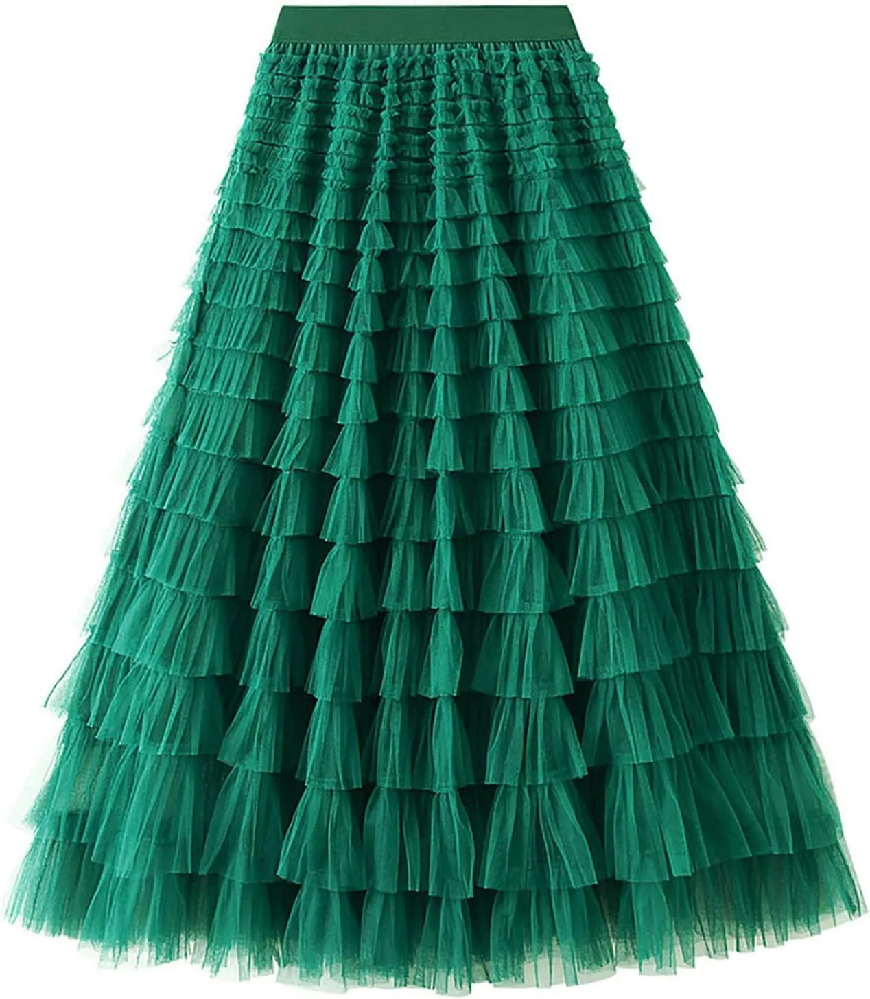 Women's Pleated A-Lined Skirts 2024 Summer Versatile High Waisted Midi Skirt Multi-Layer Puffer Flared Cake Skirt
