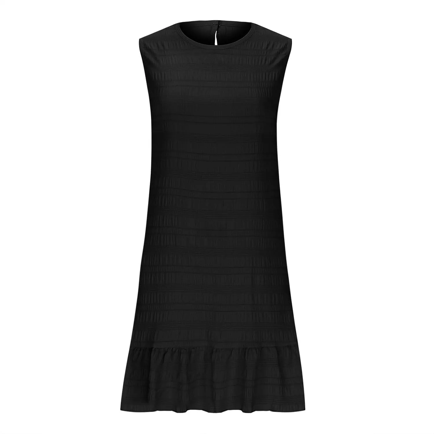 Womens Sleeveless Summer Dresses Crew Neck Ruffle Mini Dress Casual Tshirt Dress Trendy Beach Vacation Outfits Sundress