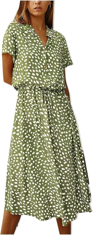 Women's Spring Dresses Summer Casual Loose Floral Print Dress 2024 V-Neck Short Sleeve Boho Maxi Dresses, S-3XL