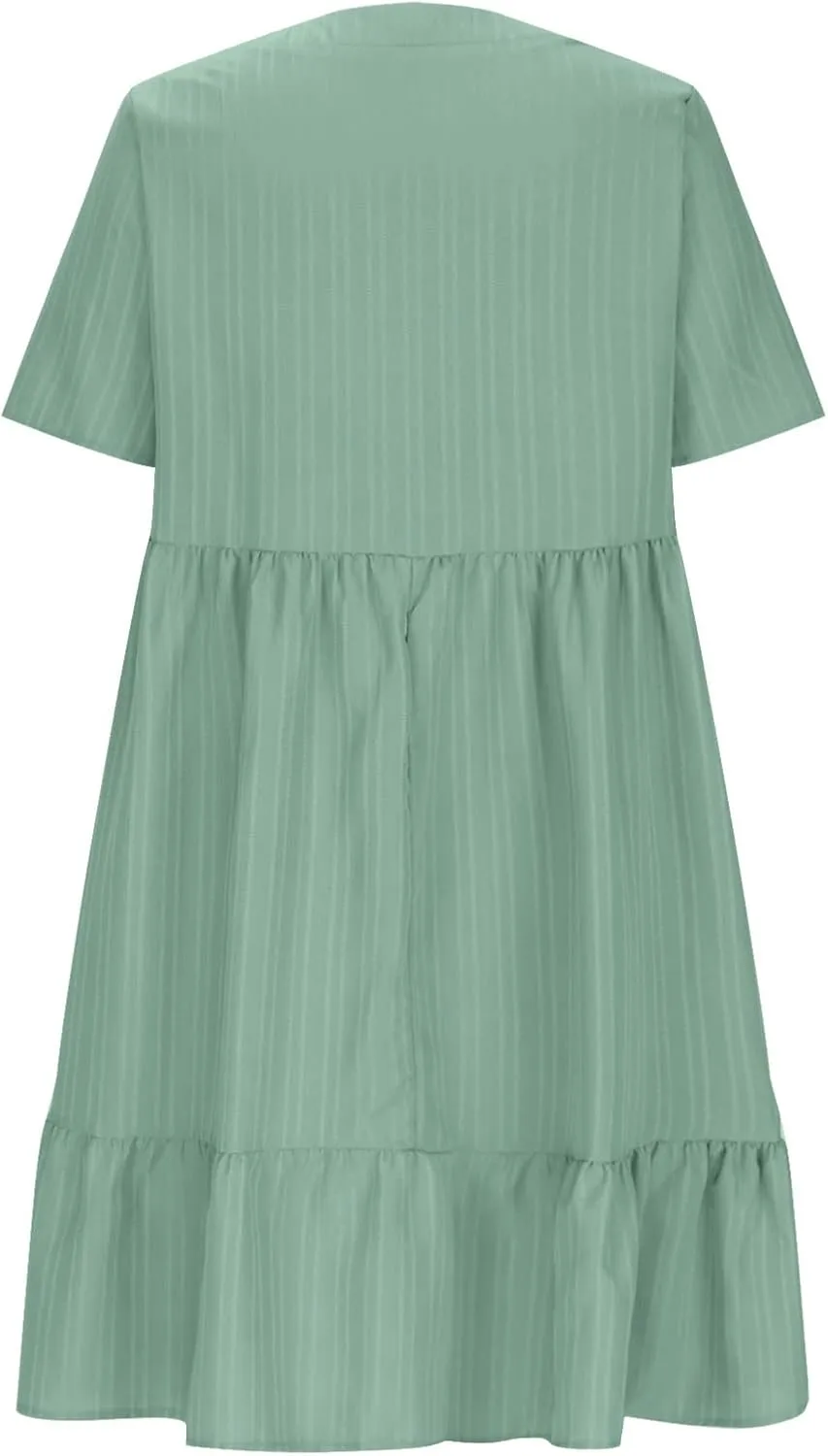 Women's Summer Dress 2024 Loose Crew Neck Short Sleeve Solid Sundress Casual Pleated Flowy Beach Mini Dresses