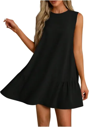 Womens Summer Dresses 2025 Casual Sleeveless Solid Color Dress Vacation Loose Round Neck Pleated Beach Sundress Womens Summer Dresses 2025 Casual Sleeveless Solid Color Dress Vacation Loose Round Neck Pleated Beach Sundress