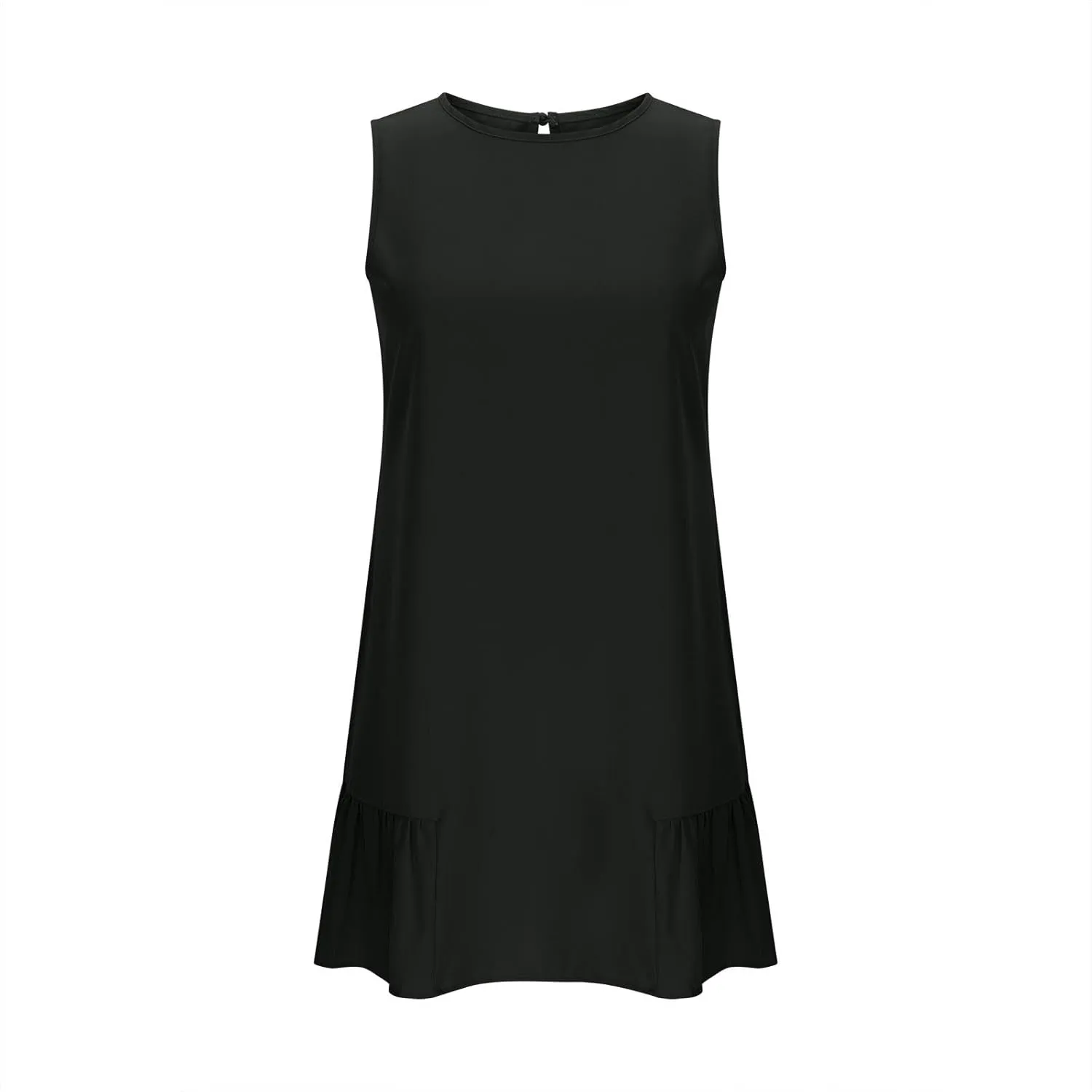 Womens Summer Dresses 2025 Casual Sleeveless Solid Color Dress Vacation Loose Round Neck Pleated Beach Sundress