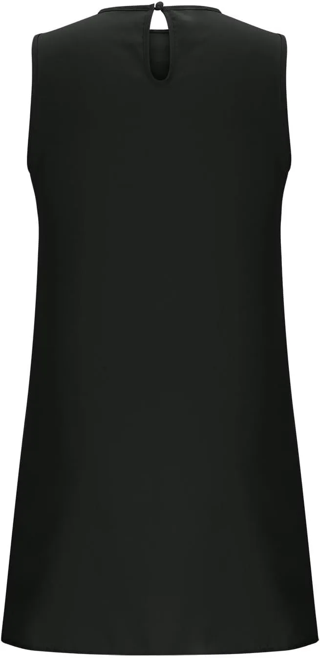Womens Summer Dresses 2025 Casual Sleeveless Solid Color Dress Vacation Loose Round Neck Pleated Beach Sundress