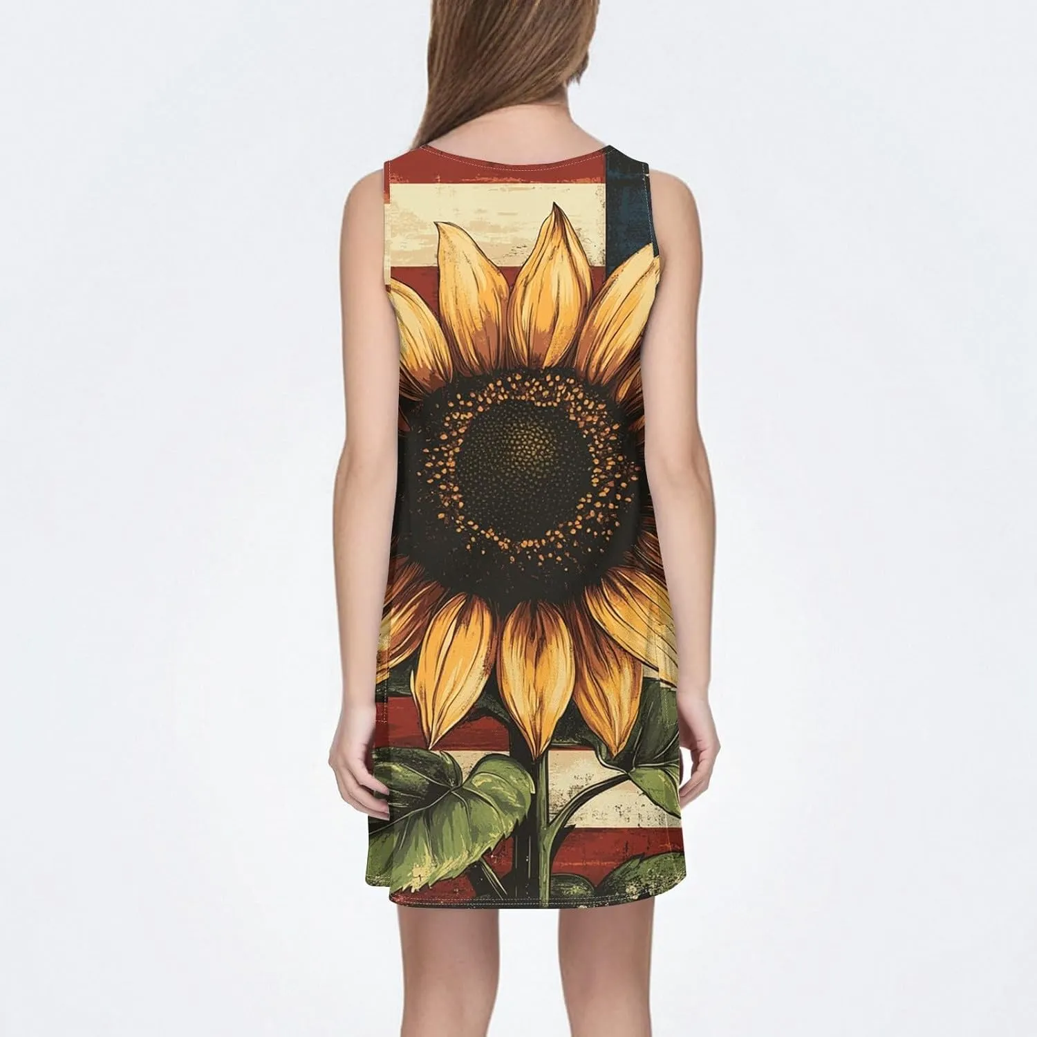 Women's Summer Dresses 4Th July Dresses V Neck Sleeveless Tank Sundresses with Pockets Floral Mini Dress, S-2XL