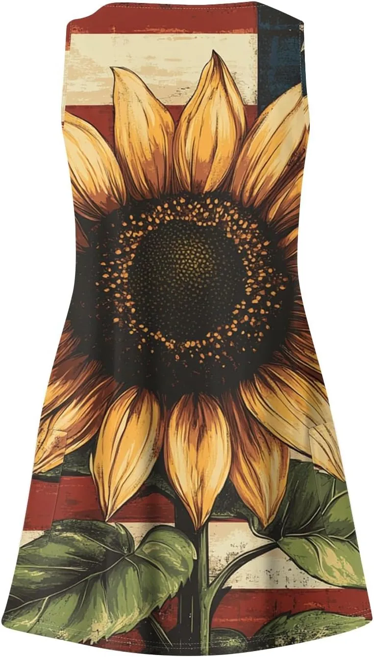 Women's Summer Dresses 4Th July Dresses V Neck Sleeveless Tank Sundresses with Pockets Floral Mini Dress, S-2XL